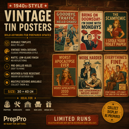 1940s‑Style Vintage Tin Posters 30×40cm | PrepPro