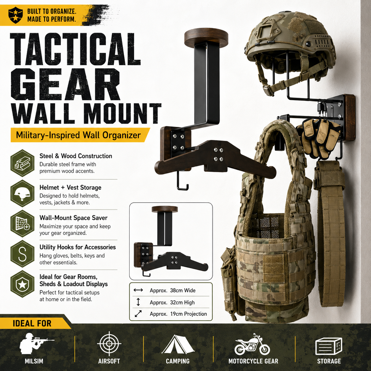 Tactical Gear Wall Mount | Helmet & Vest Storage Organiser