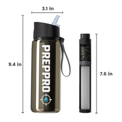 PrepPro Survival Filter Bottle – Tritan Purification Bottle with Compass & Collapsible Spout - PrepPro Australia