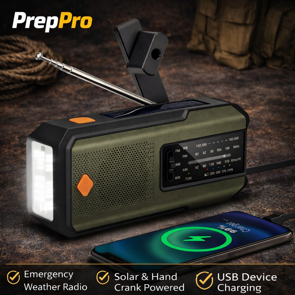 Emergency Solar Hand‑Crank Weather Radio – Torch & Power Bank