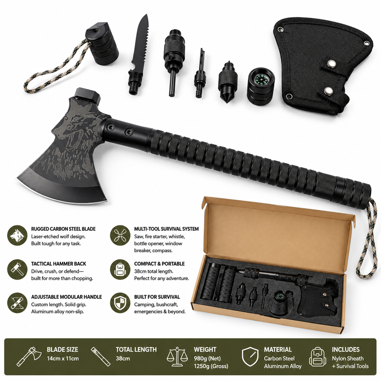 Wolf Survival Axe – Rugged Outdoor Tool | PrepPro