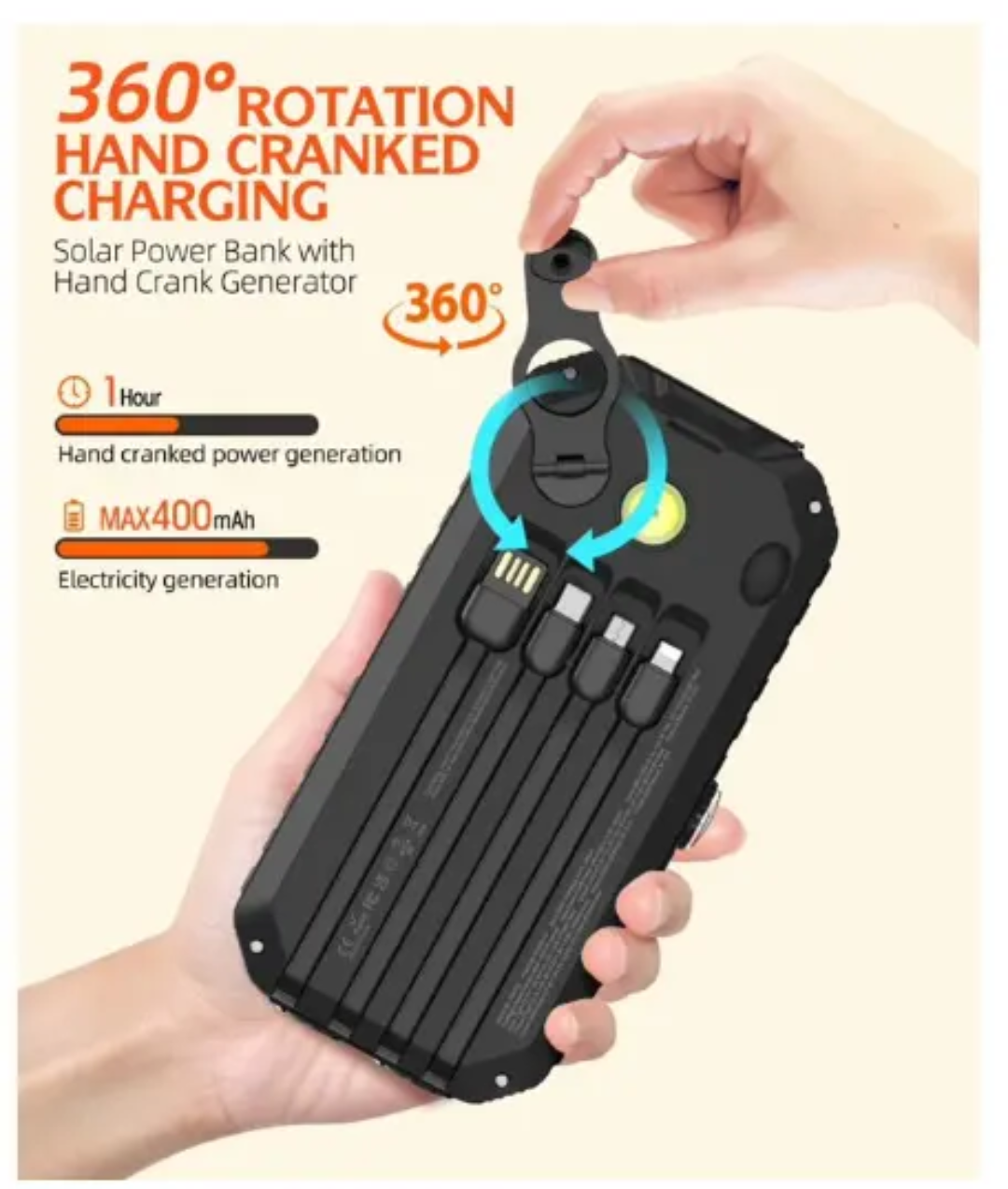40,000mAh Solar Power Bank with Hand Crank – Survival Grade Charging, Anywhere, Anytime!