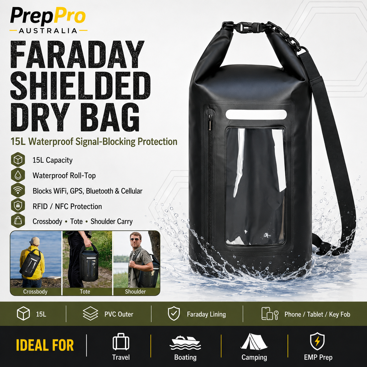 15L Faraday Dry Bag – Signal‑Blocking & Waterproof | PrepPro