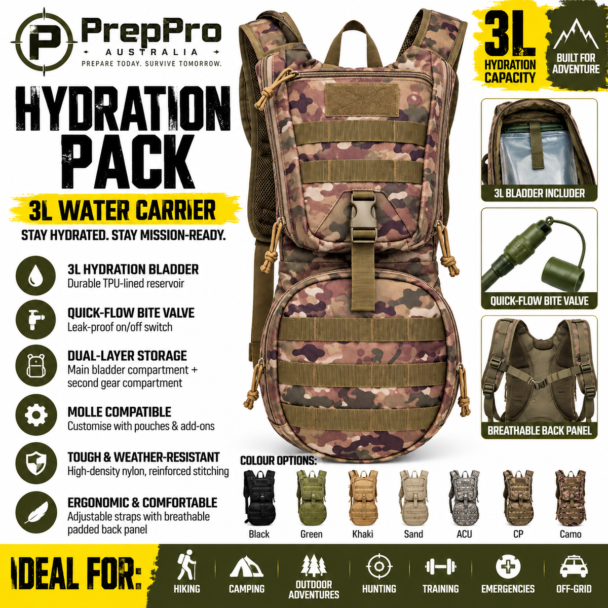 Hydration Pack – 2L Outdoor Water Carrier | PrepPro