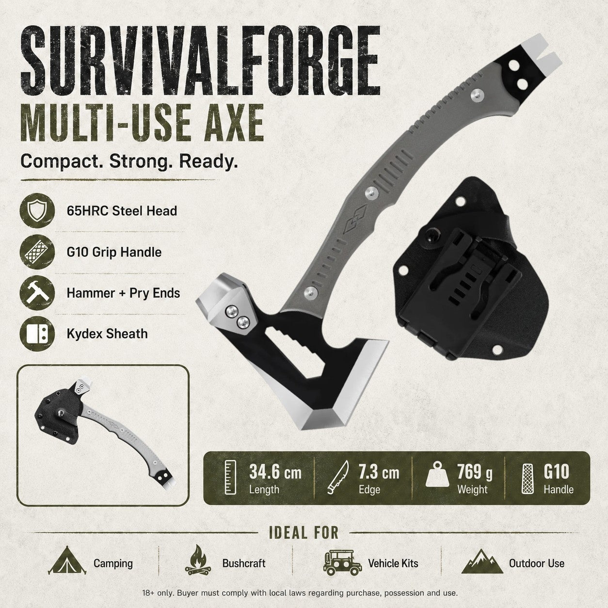 SurvivalForge Multi‑Use Tactical Axe