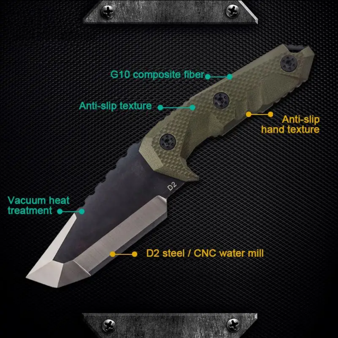 PrepPro “Fang” Tactical Knife – D2 Steel Fixed Blade with Belt Mount