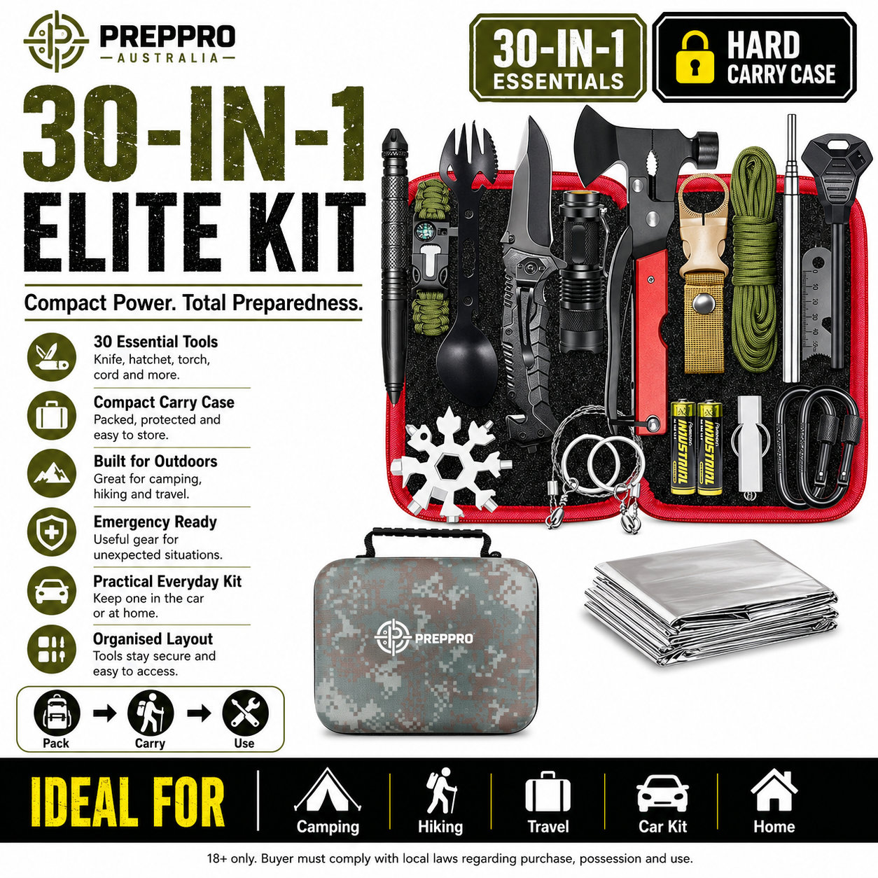 PrepPro Elite 30‑in‑1 Survival Kit – Compact Multi‑Tool Set