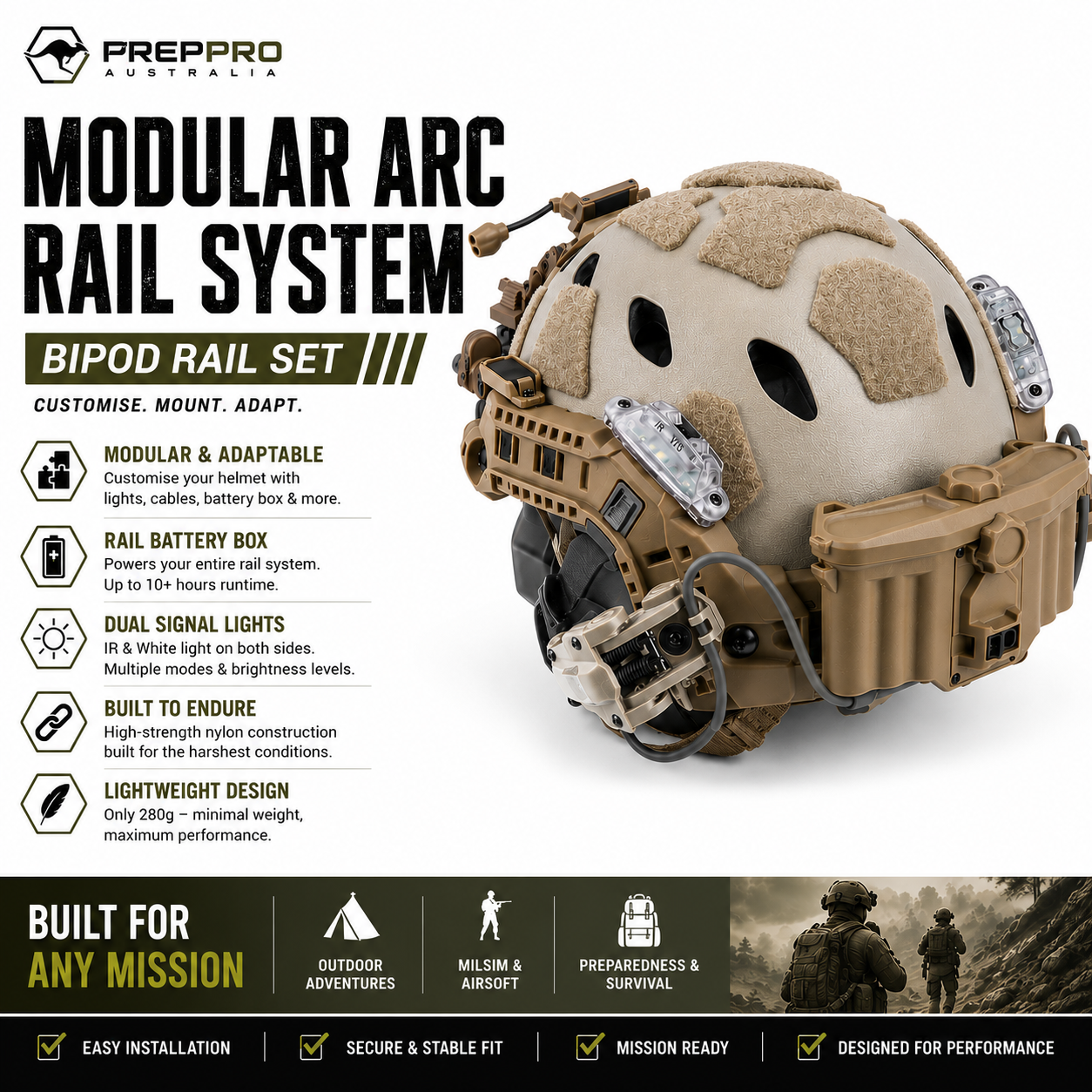 ARC Rail Tactical Lighting & Battery System | FAST Helmet Rail Upgrade