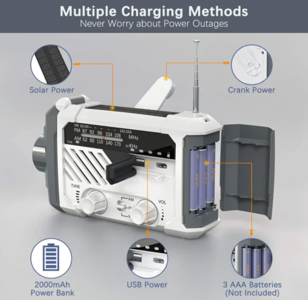 Solar Hand-Crank Emergency Radio & Power Bank