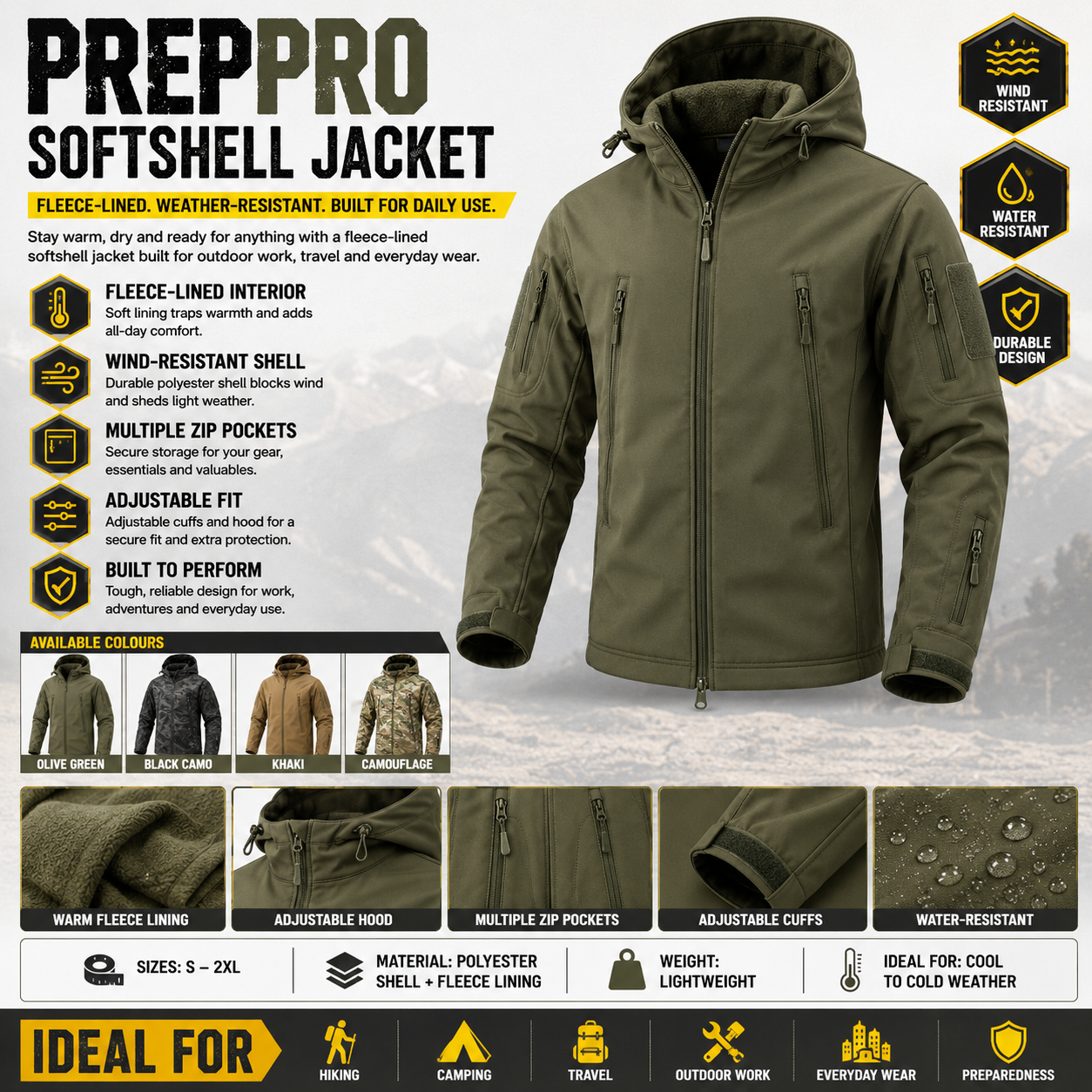 Softshell Jacket – Fleece‑Lined & Weather‑Resistant