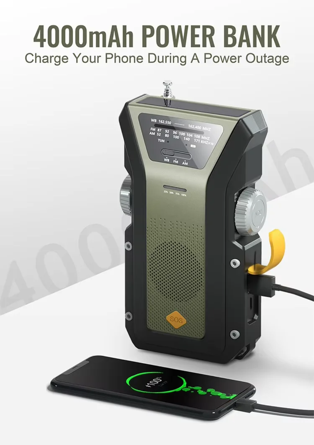 Solar Crank Radio – 4000mAh Power Bank & Emergency lighting - PrepPro Australia