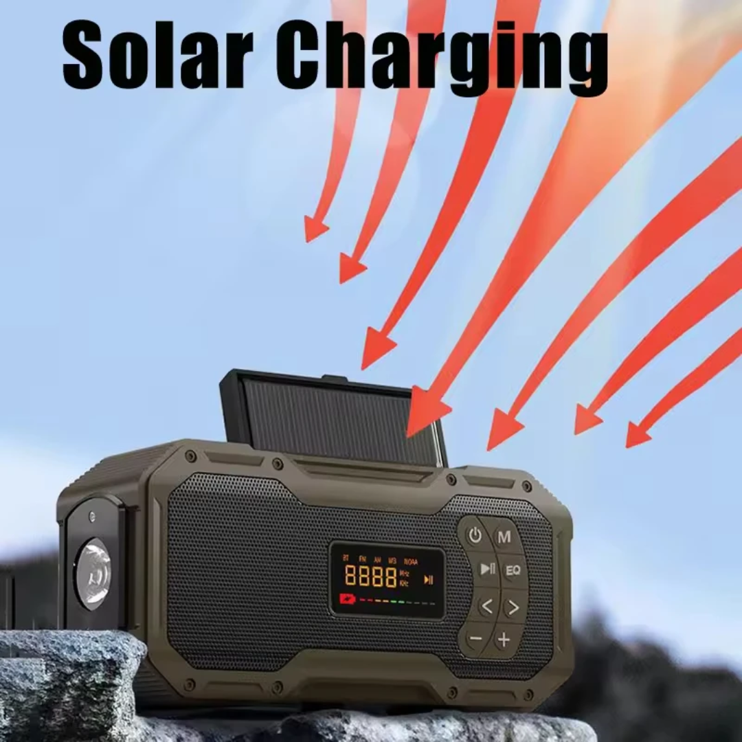 Solar Hand Crank Emergency Radio – 5000mAh Survival Radio with Power Bank, Flashlight & Bluetooth Speaker