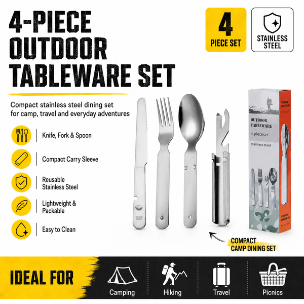 4-Piece Stainless Steel Camping Cutlery Set | Outdoor Tableware