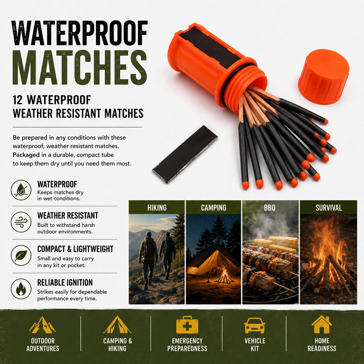 StormStrike Waterproof Survival Matches (12-Pack)