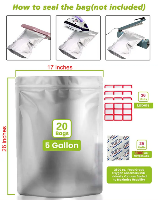 19L Mylar Food Storage Bags with Oxygen Absorbers | PrepPro Australia