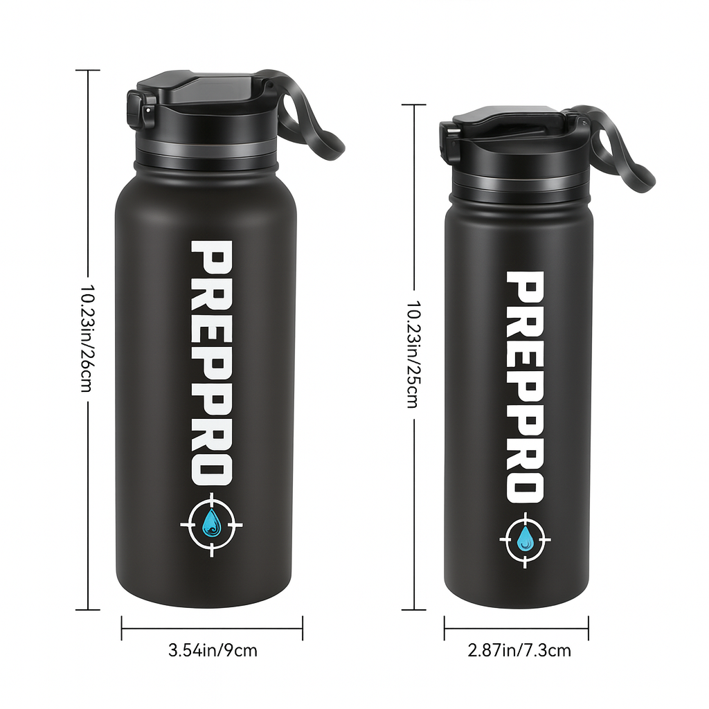 PrepPro 4-Stage Purification Bottle – Stainless Steel Survival Water Bottle with Built-In Filter