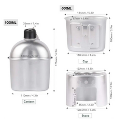 PrepPro 4-Piece Aluminum Canteen Cook Set – 1L Canteen + 600ml Cup + Wood Stove + Carry Bag - PrepPro Australia