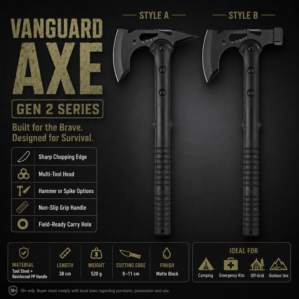 Vanguard Gen 2 Survival Axe | Multi‑Function Outdoor Tool
