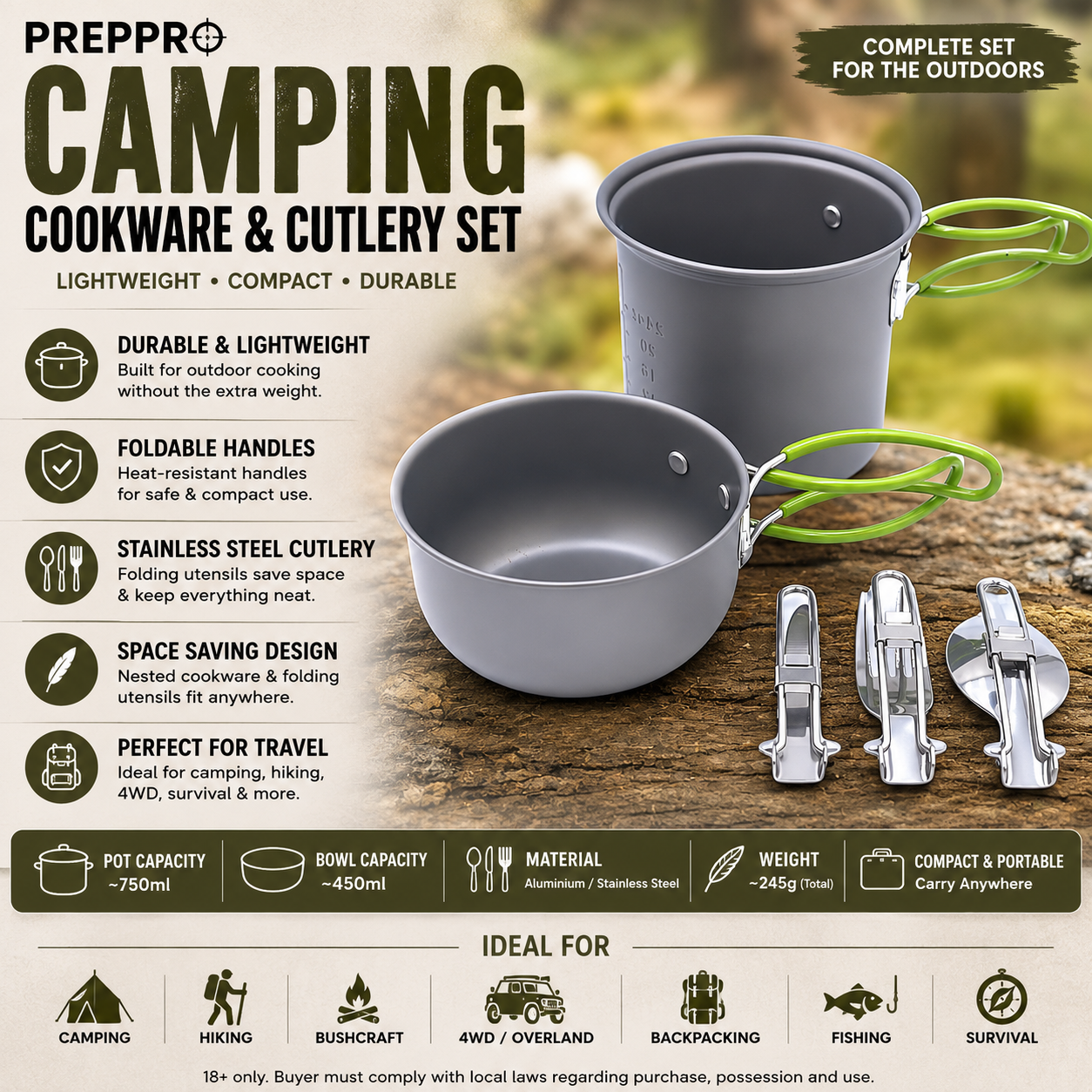 Compact Camping Cookware Set – Lightweight & Portable | PrepPro