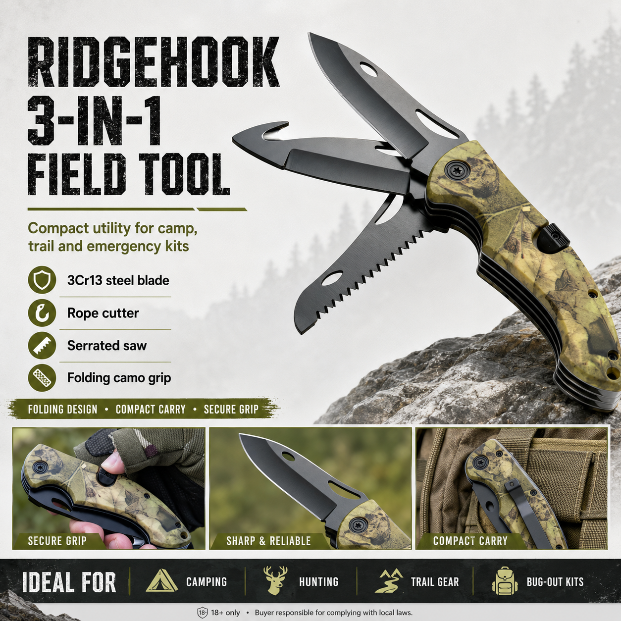 Ridgehook 3-in-1 Folding Knife