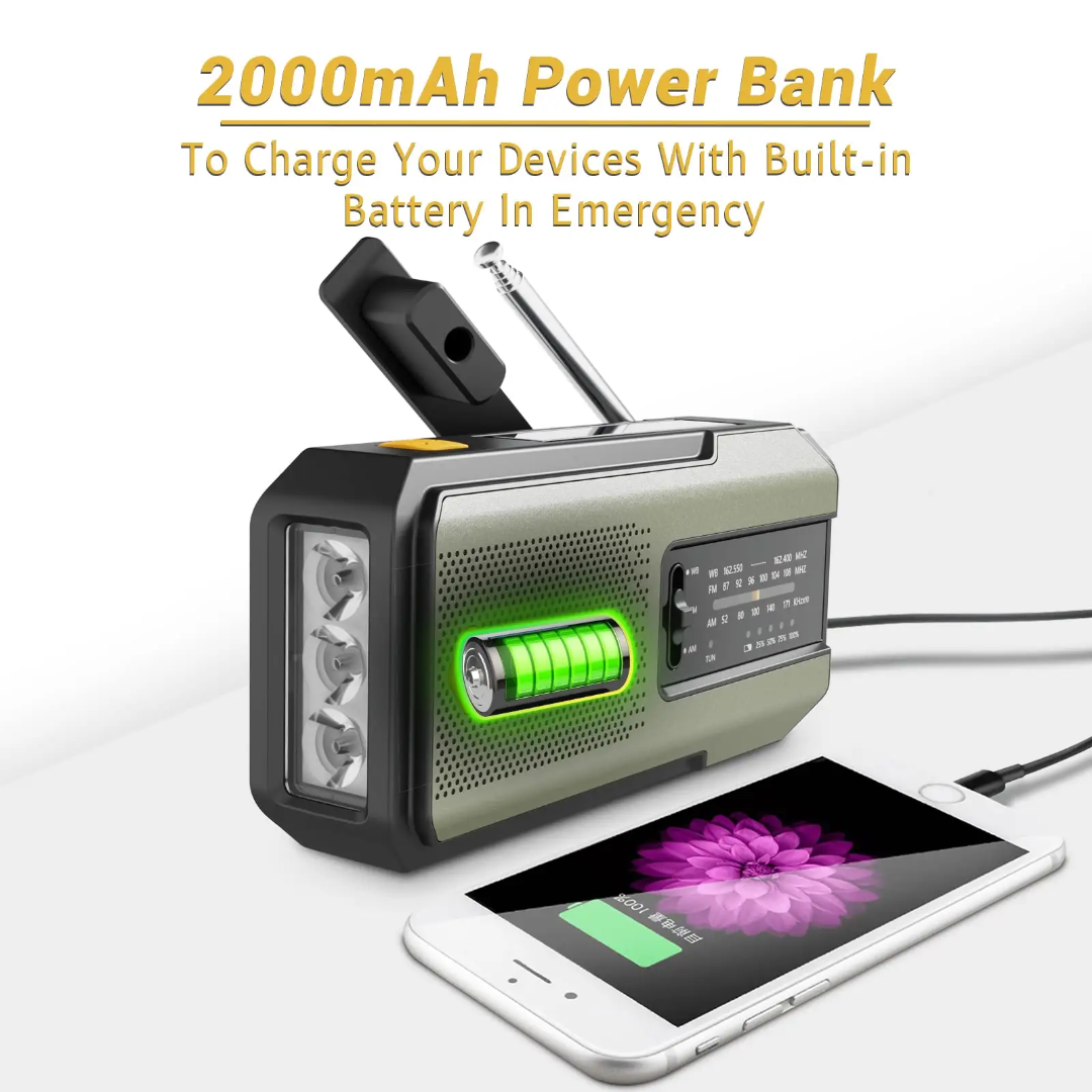 Emergency Weather Radio – Solar Hand Crank AM/FM NOAA Radio with Flashlight & Power Bank