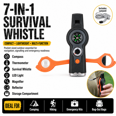 7‑in‑1 Survival Whistle with Light and Signal Tools | PrepPro