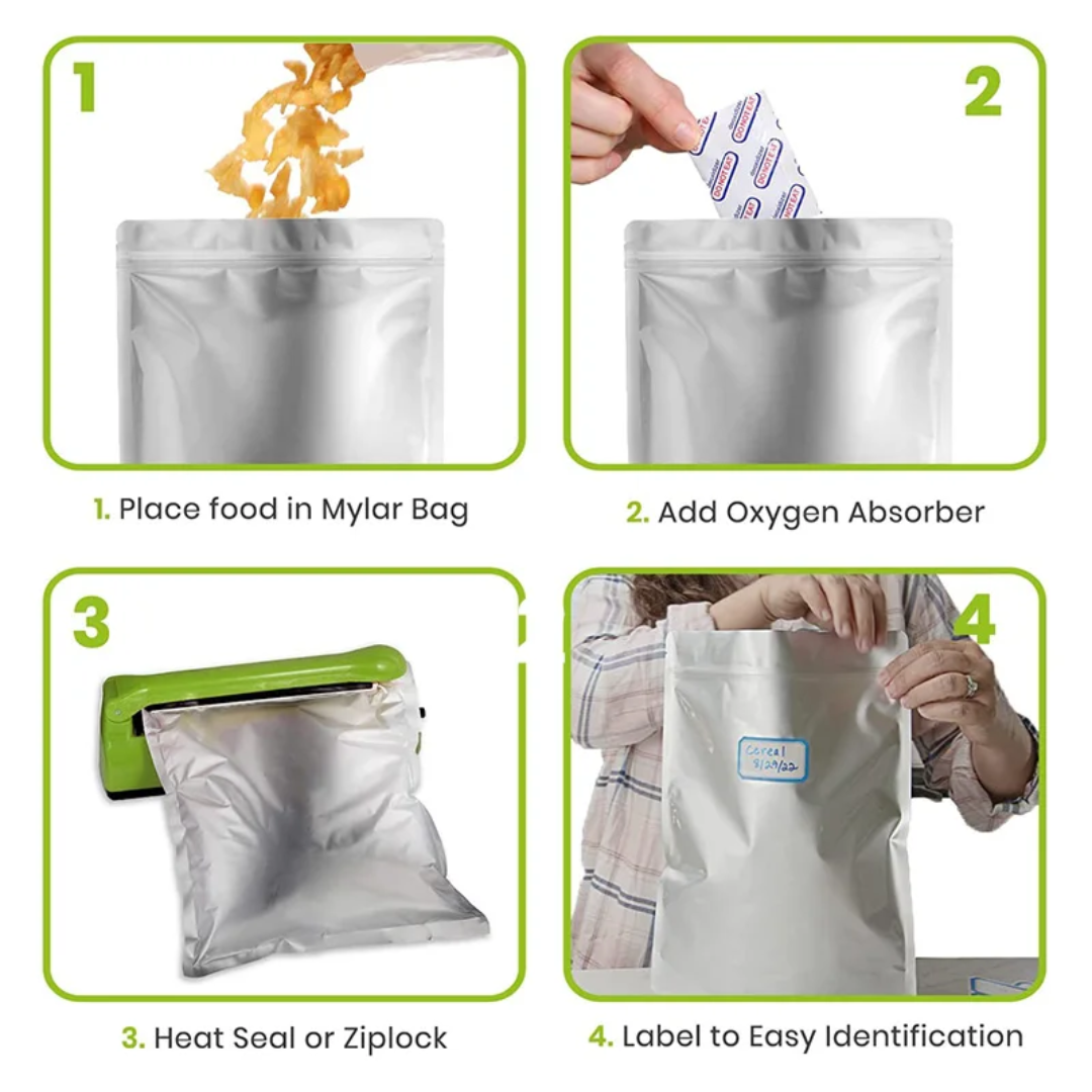 2.5L Mylar Bag & Oxygen Absorber Set | 20 Pack Food Storage
