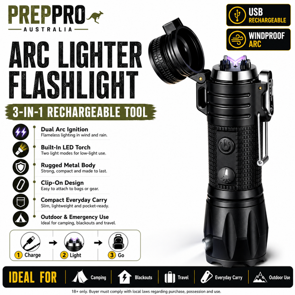 3‑in‑1 Arc Lighter with Flashlight | PrepPro