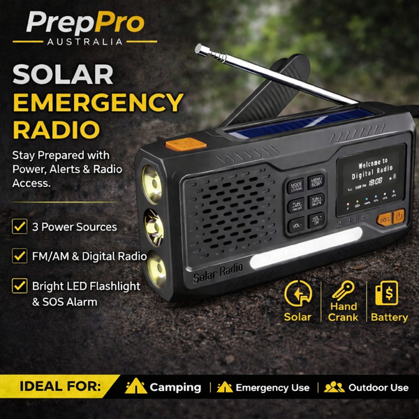 Solar Hand Crank Emergency Radio – Bluetooth, DAB+/FM, 4000mAh Power Bank, LED Torch & SOS Alarm