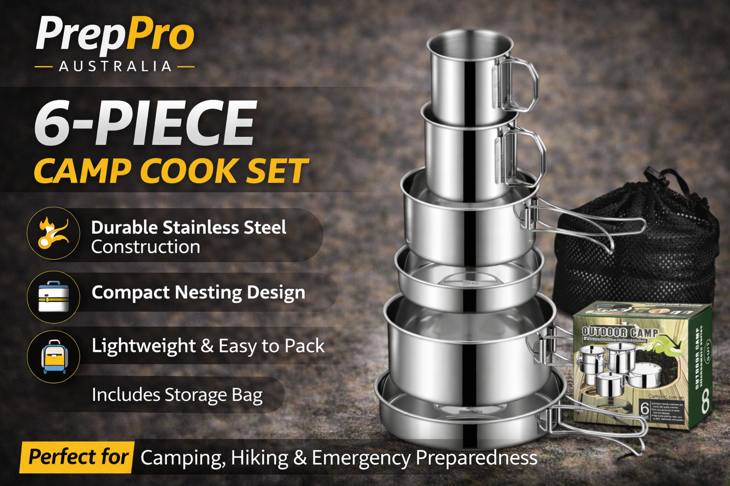 Stainless Steel Camping Cookware Set – Portable 304 Outdoor Cooking Kit with Pots, Pans & Cups