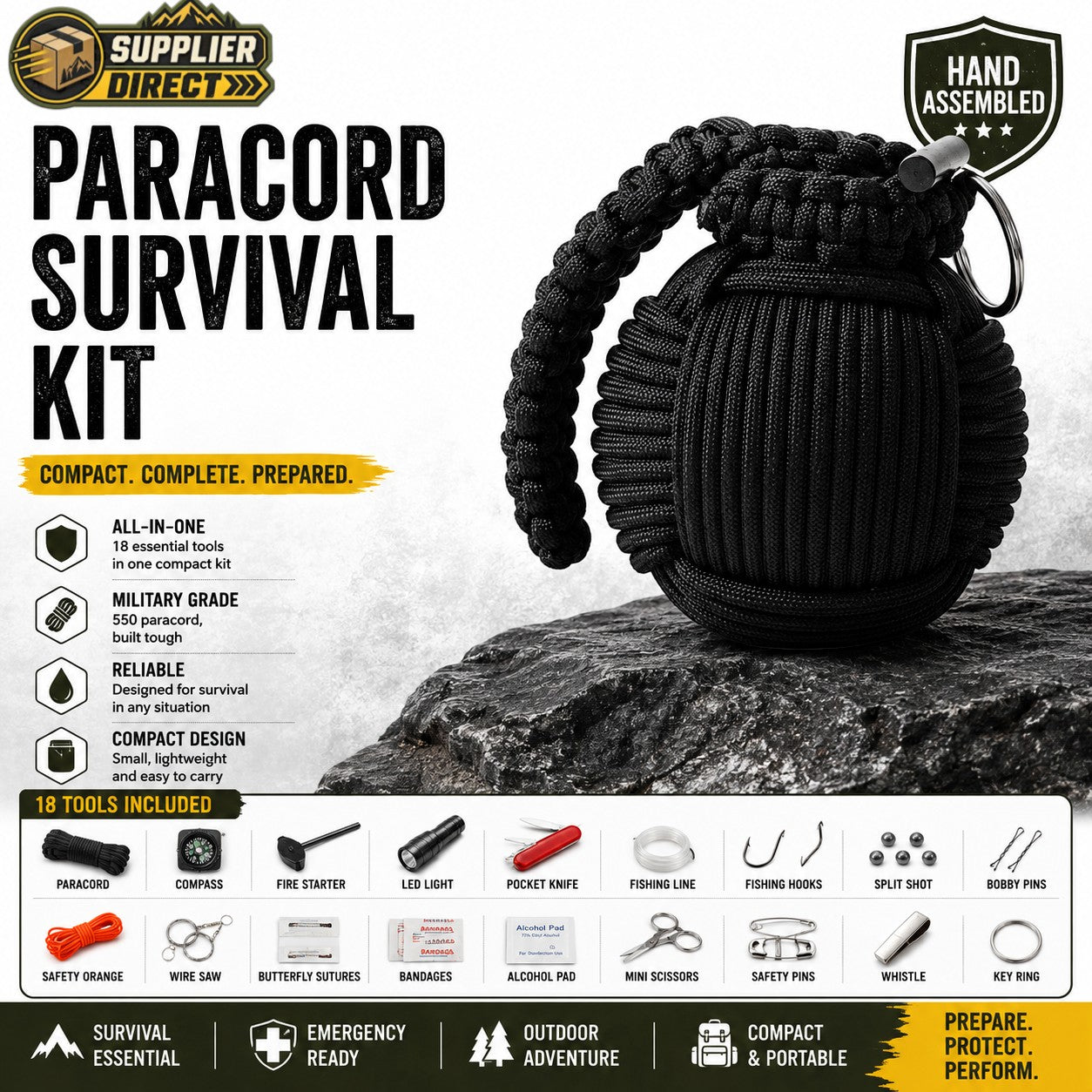 Compact Paracord Survival Kit – Assorted Emergency Tools in a Portable Carry Case