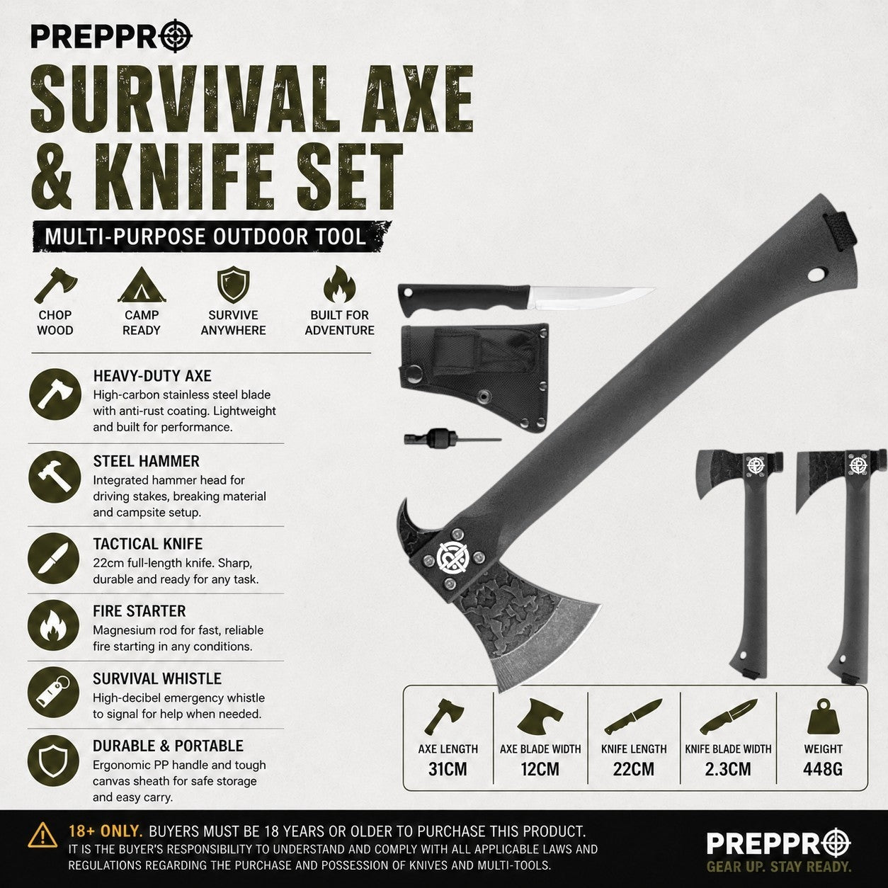 Survival Axe & Knife Set – Multi‑Purpose Outdoor Tools | PrepPro