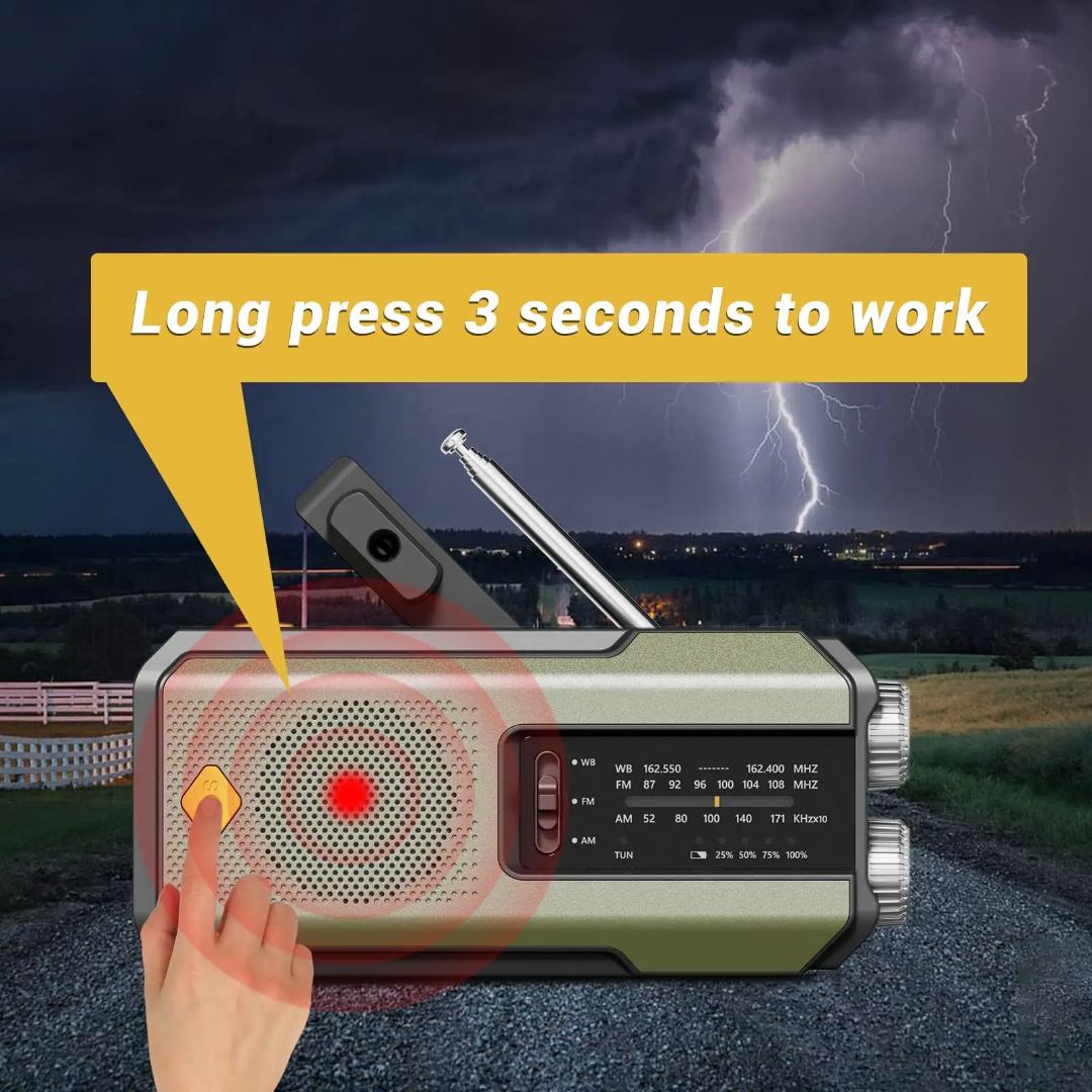 Emergency Weather Radio – Solar Hand Crank AM/FM NOAA Radio with Flashlight & Power Bank