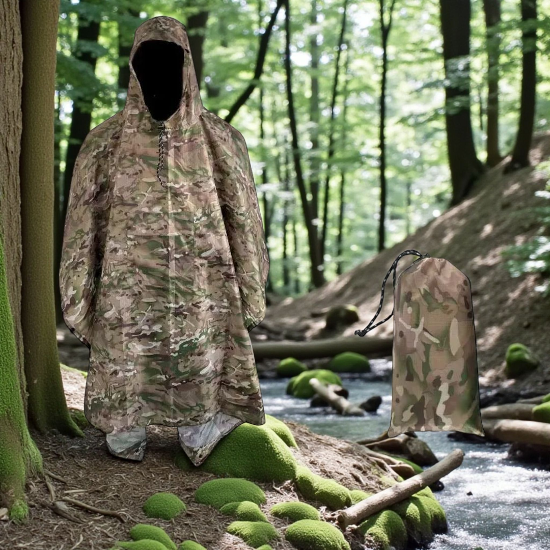 PrepPro Tactical Rain Poncho – Camouflage Waterproof Survival Cover