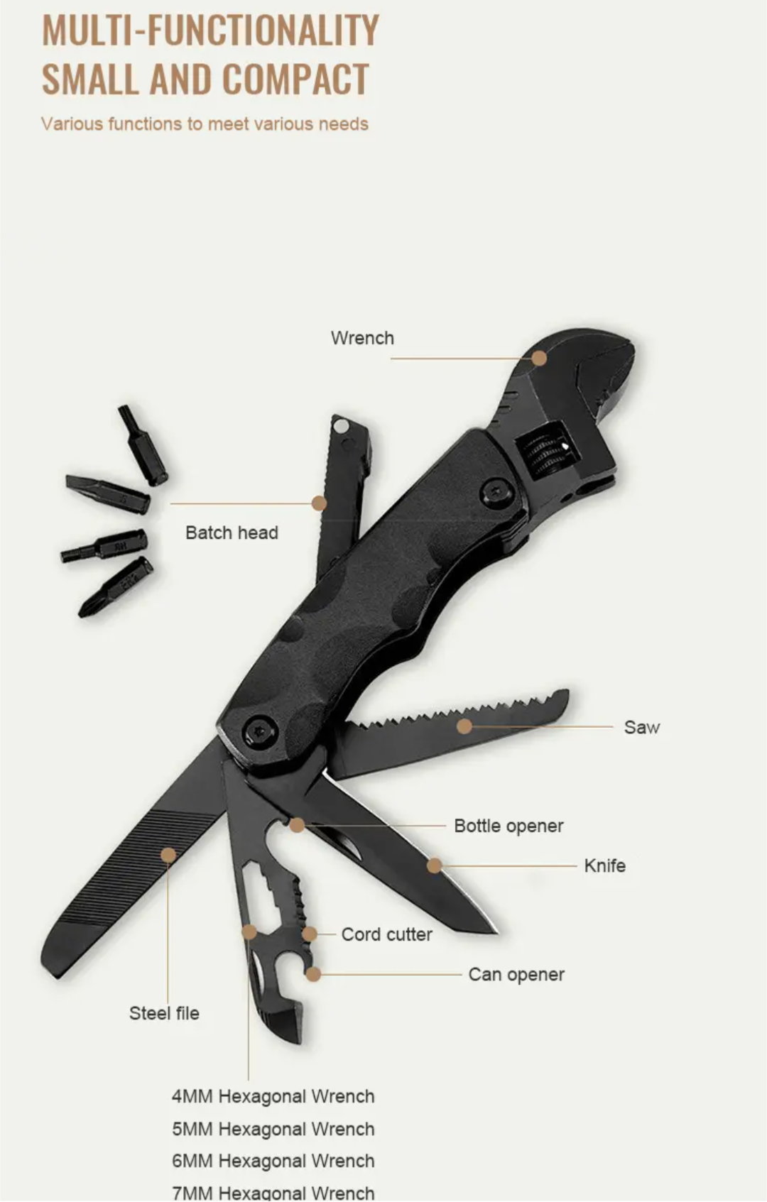 PrepPro Tactical Multi-Tool Wrench | Heavy-Duty 12-in-1 Survival Gear