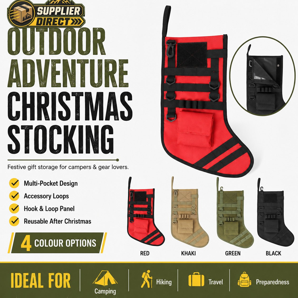 Outdoor Adventure Christmas Stocking – A Unique Gift for Campers, Hikers & Gear Lovers