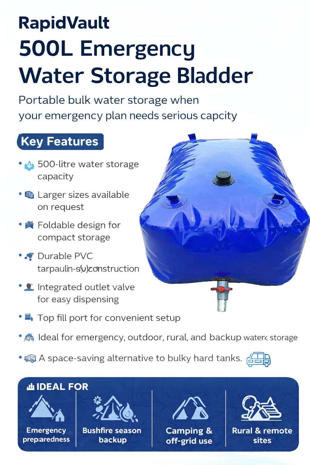 RapidVault 500L Emergency Water Storage Bladder