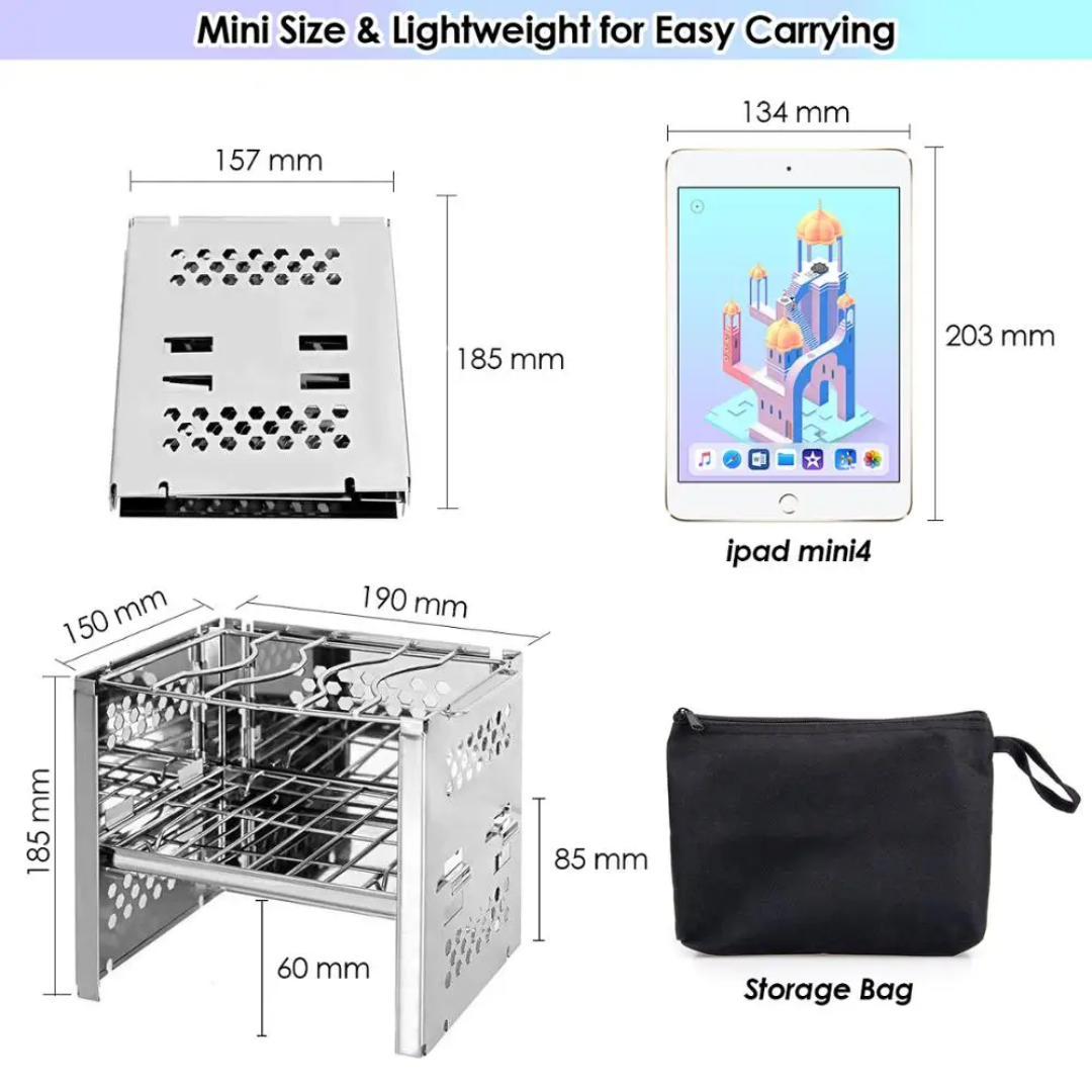 Mini Folding Stainless Steel Wood Stove – Compact, Tough & Ready for the Wild