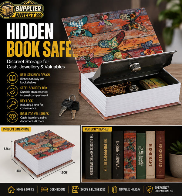 Hidden Book Safe with Key Lock – Discreet Storage for Cash, Jewellery & Valuables