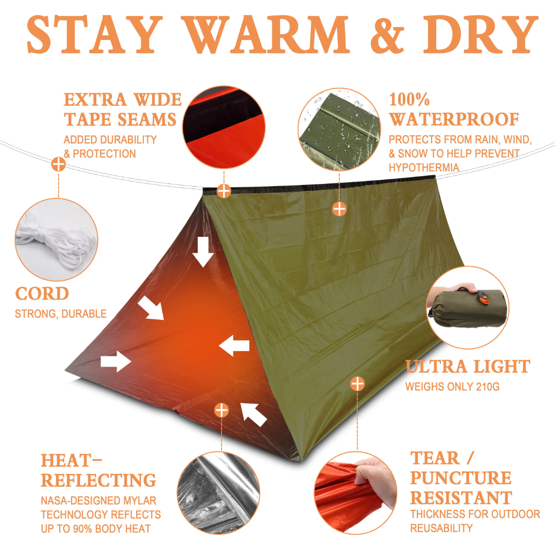 PrepPro Emergency Survival Tent – Stay Warm, Dry & Visible Anywhere