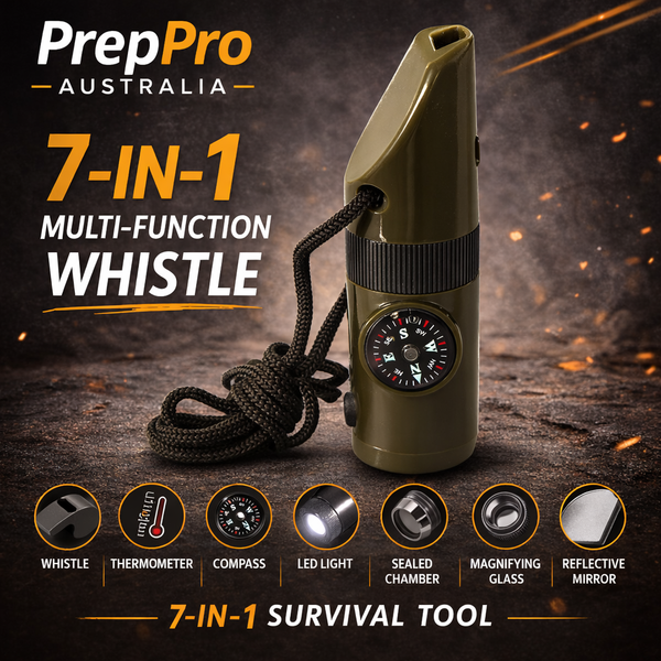 7‑in‑1 Multi‑Function Survival Whistle – Compact Emergency Tool | PrepPro