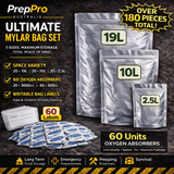 Fortress Fresh Ultimate Mylar Bag Set – 60 Bags with Oxygen Absorbers & Labels