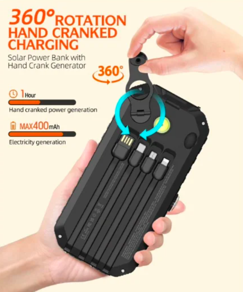 40,000mAh Solar Power Bank with Hand Crank – Survival Grade Charging, Anywhere, Anytime!