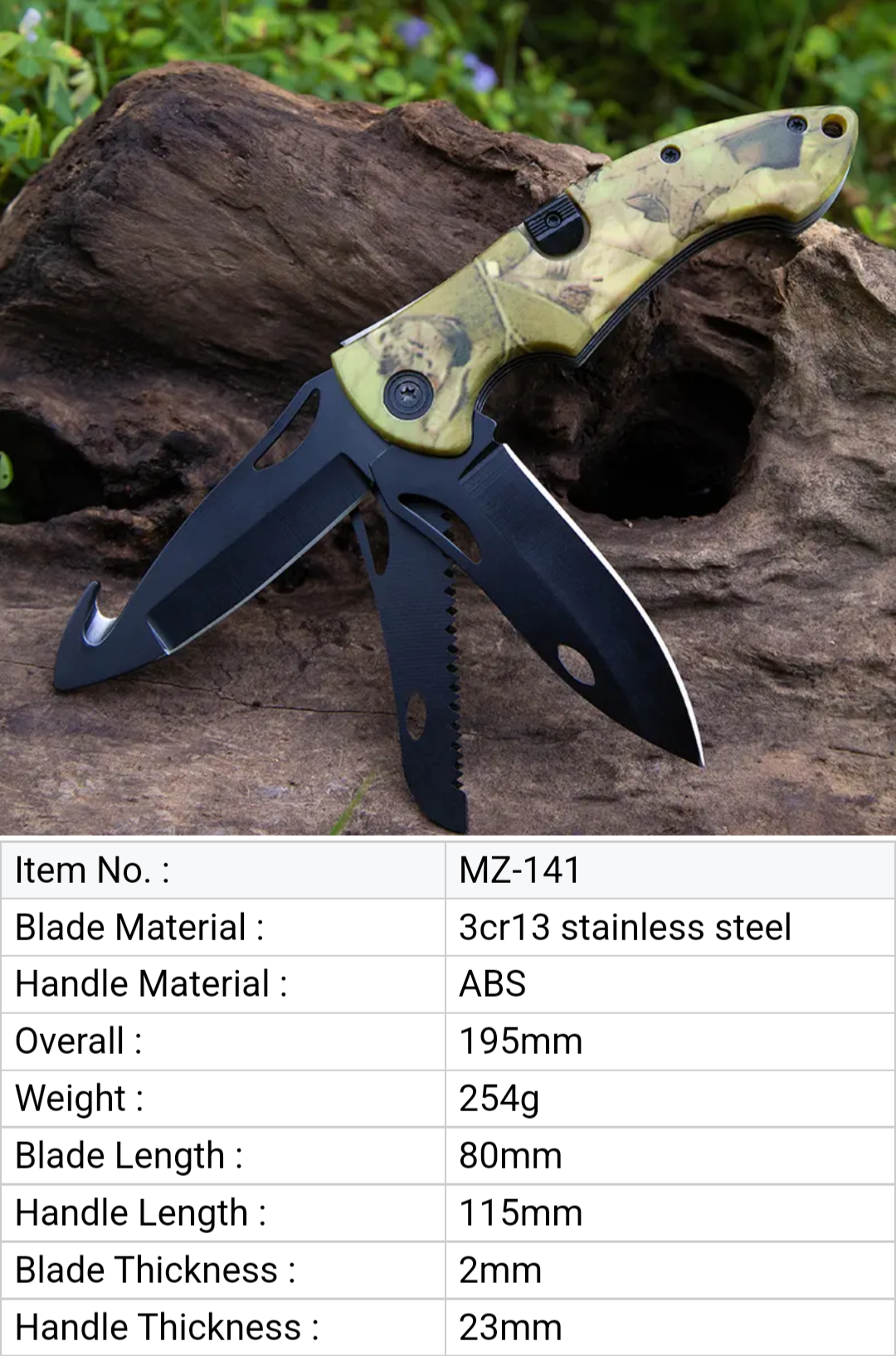 PrepPro Tactical Folding Survival Knife | 3-in-1 Multi-Tool with Saw & Hook