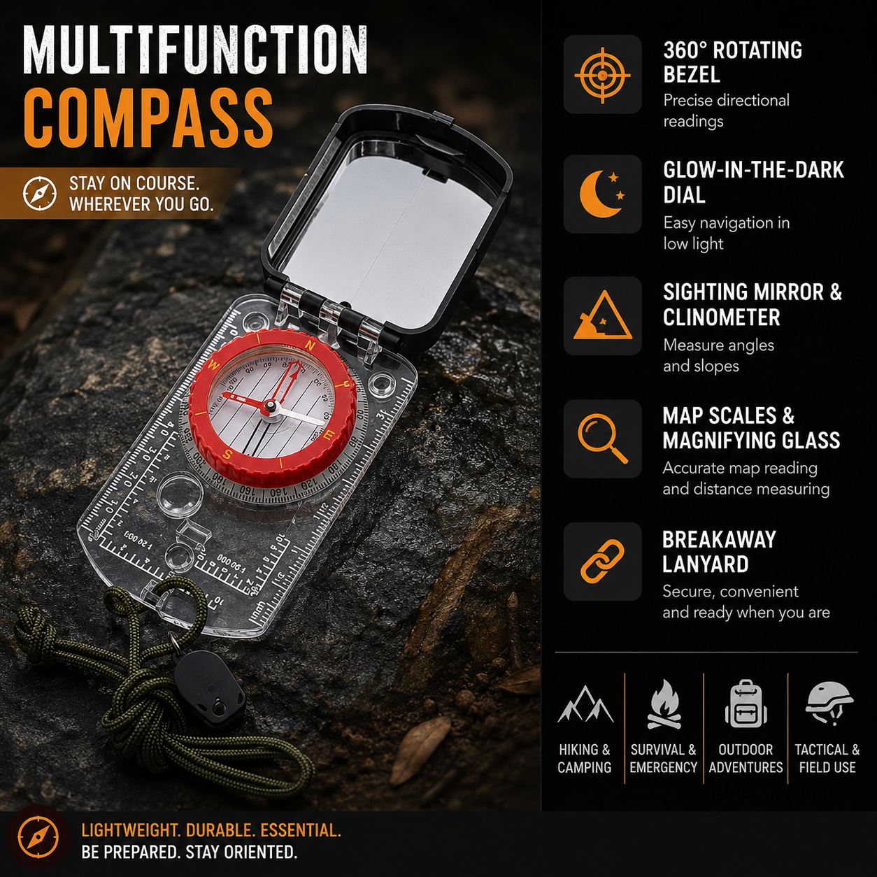 Multifunction Compass – Accurate Outdoor Navigation Tool | PrepPro