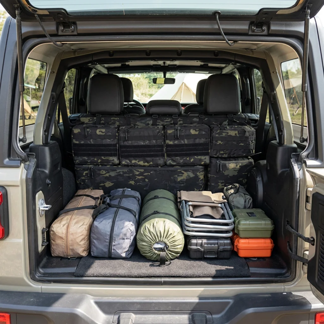 5-Piece Tactical Vehicle Storage Set – MOLLE Seat-Back, Headrest & Boot Organiser System