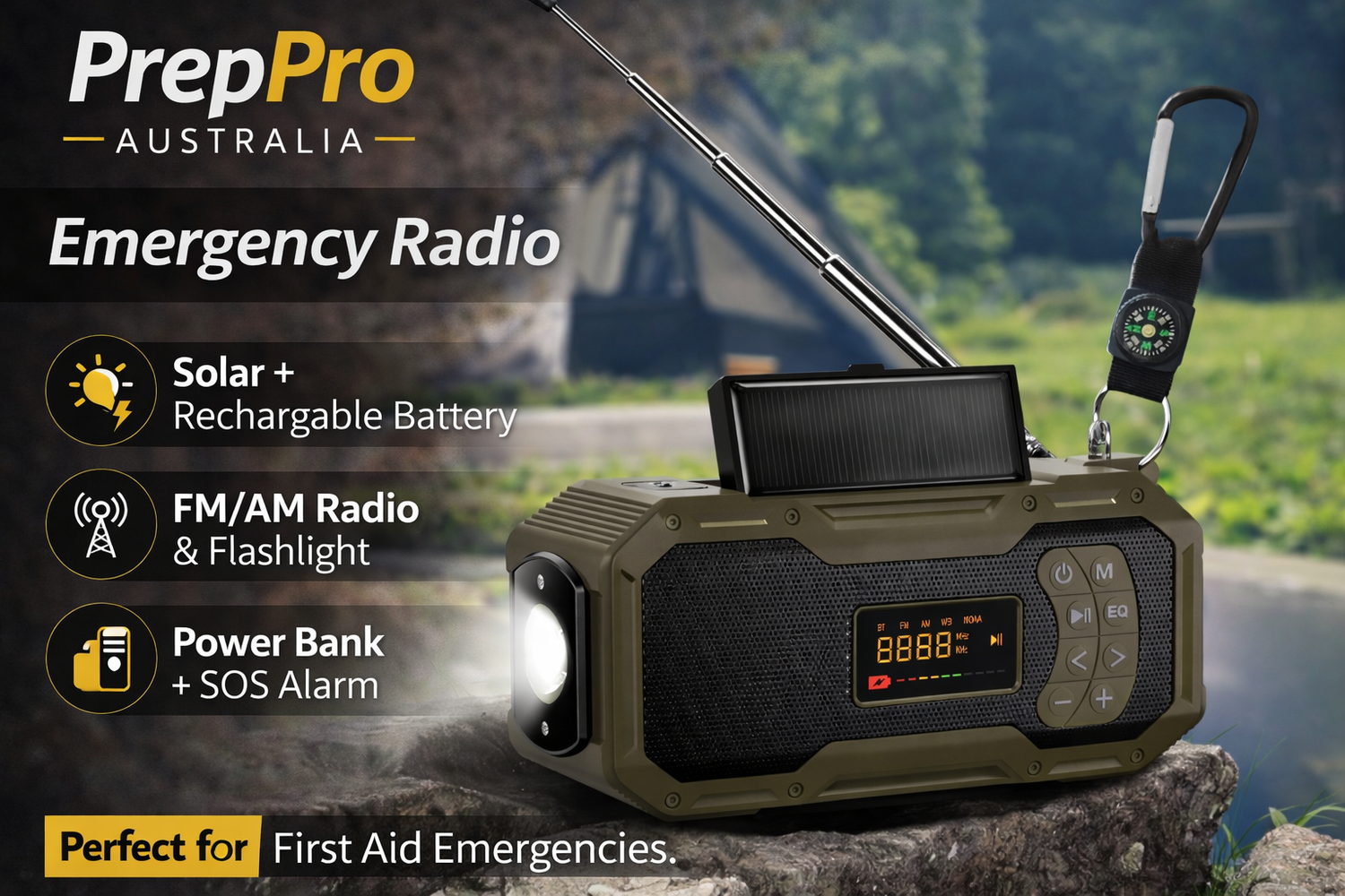 Solar Hand Crank Emergency Radio – 5000mAh Survival Radio with Power Bank, Flashlight & Bluetooth Speaker