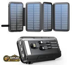 20,000mAh Folding Solar Power Bank – Wireless Charging, Built-In Cables & IP65 Rugged Protection - PrepPro Australia
