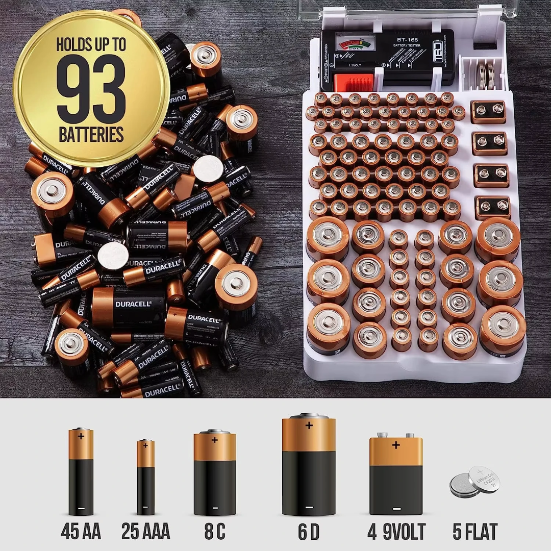 Battery Vault Organizer with Tester – 93 Slot
