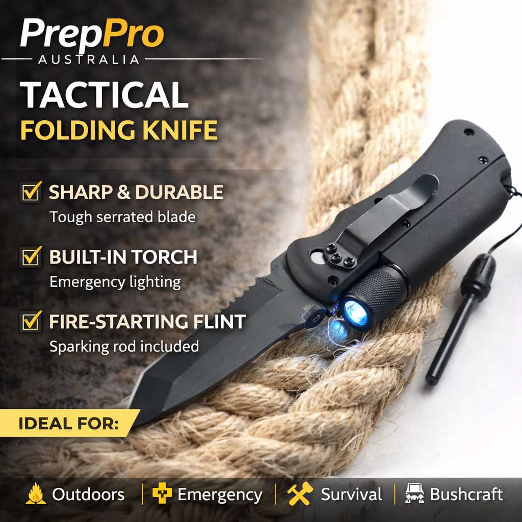 Tactical Folding Utility Knife with Built‑In Torch | PrepPro